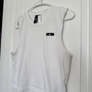 Adidas Tank Top Shirt Women’s Small White Boxy 100% Cotton Logo Athletic Gym